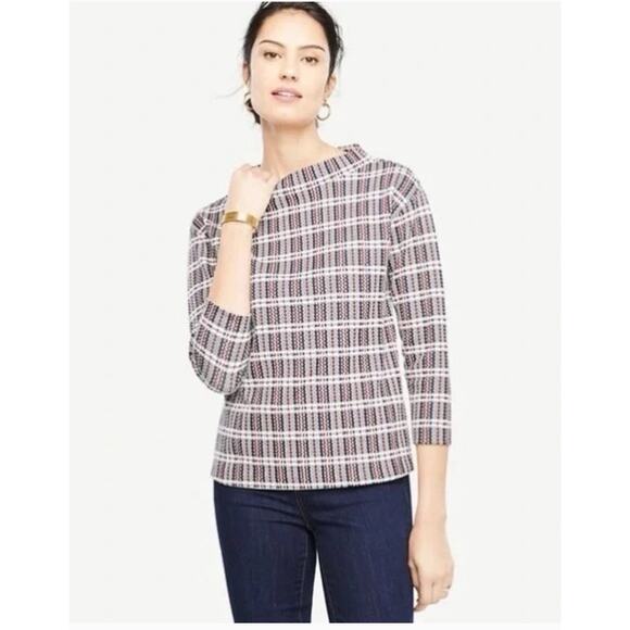 Ann Taylor Sweaters - Ann Taylor Plaid Mock Neck Cotton Blend Sweater Size XS Petite Academia Career